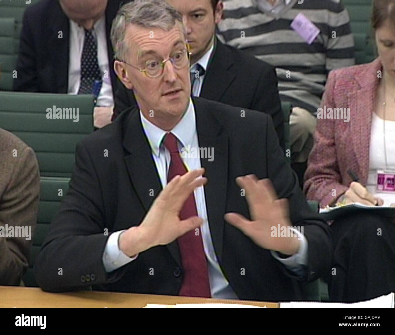 Environment Secretary Hilary Benn speaks during the Environment, Food and Rural Affairs committee meeting inside the Houses of Parliament, London. Stock Photo