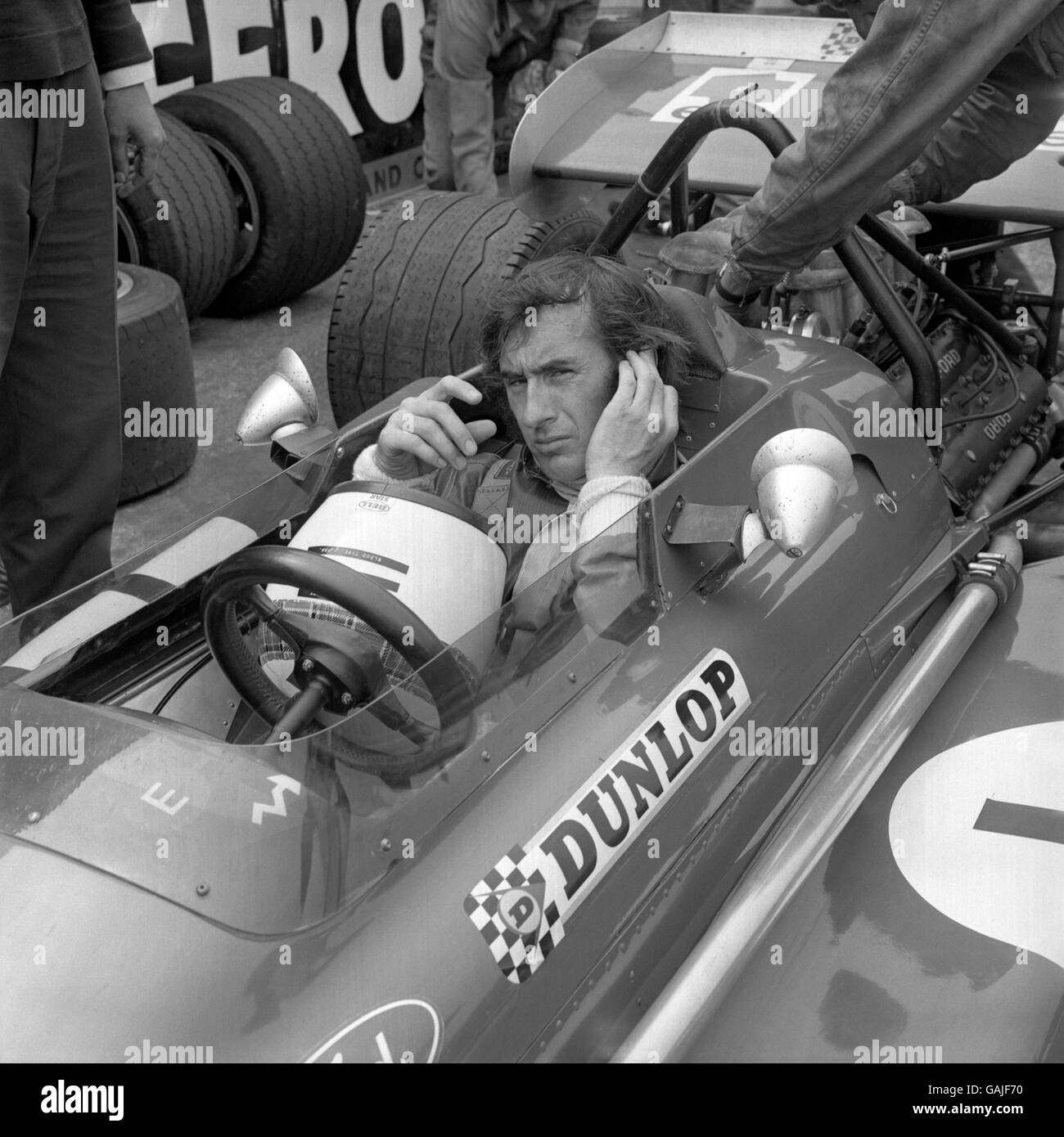 Formula One Motor Racing - British Grand Prix - Brands Hatch - Practice. Jackie Stewart in his cockpit Stock Photo