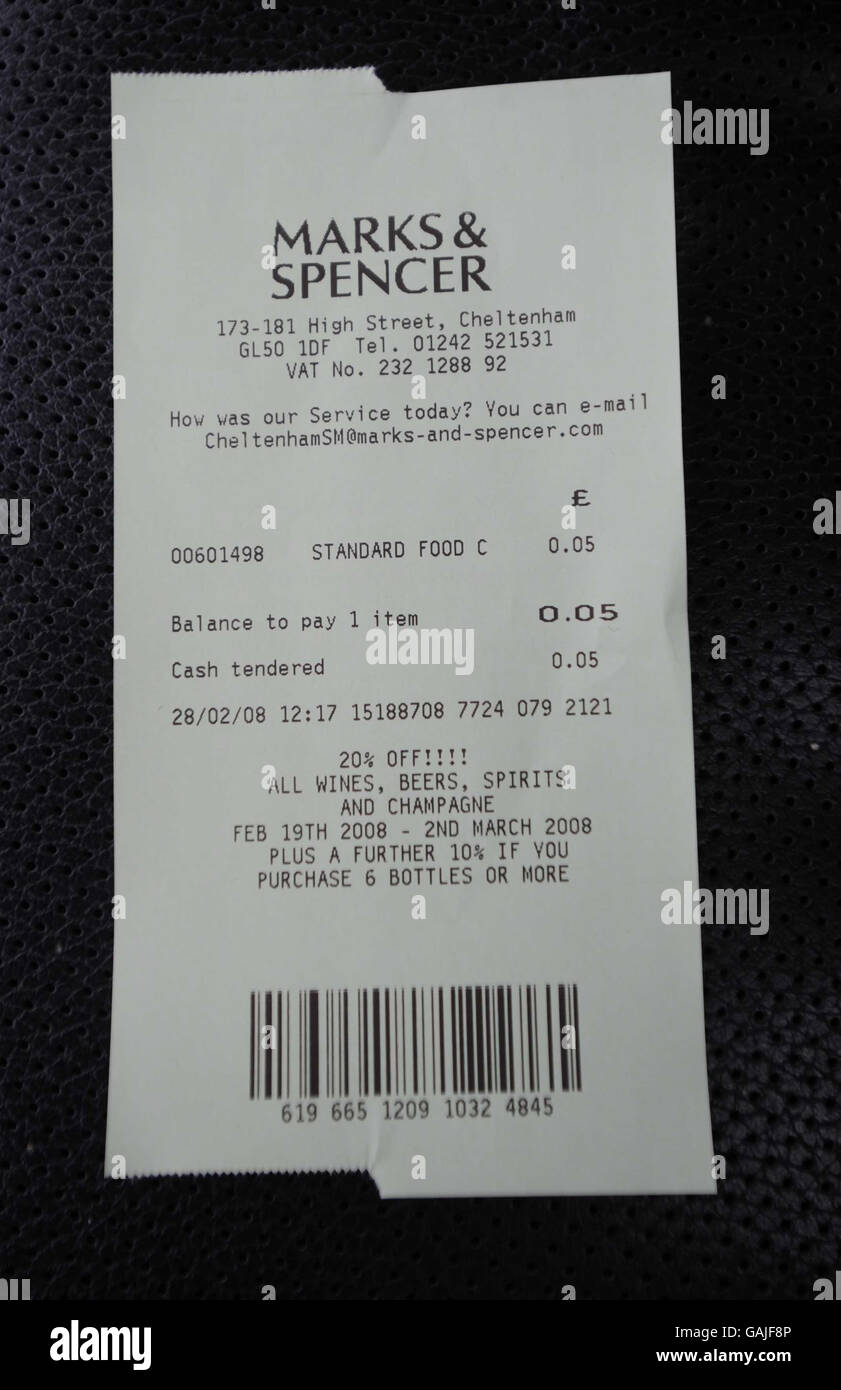 Consumer bags general view gv marks spencer receipt england hires