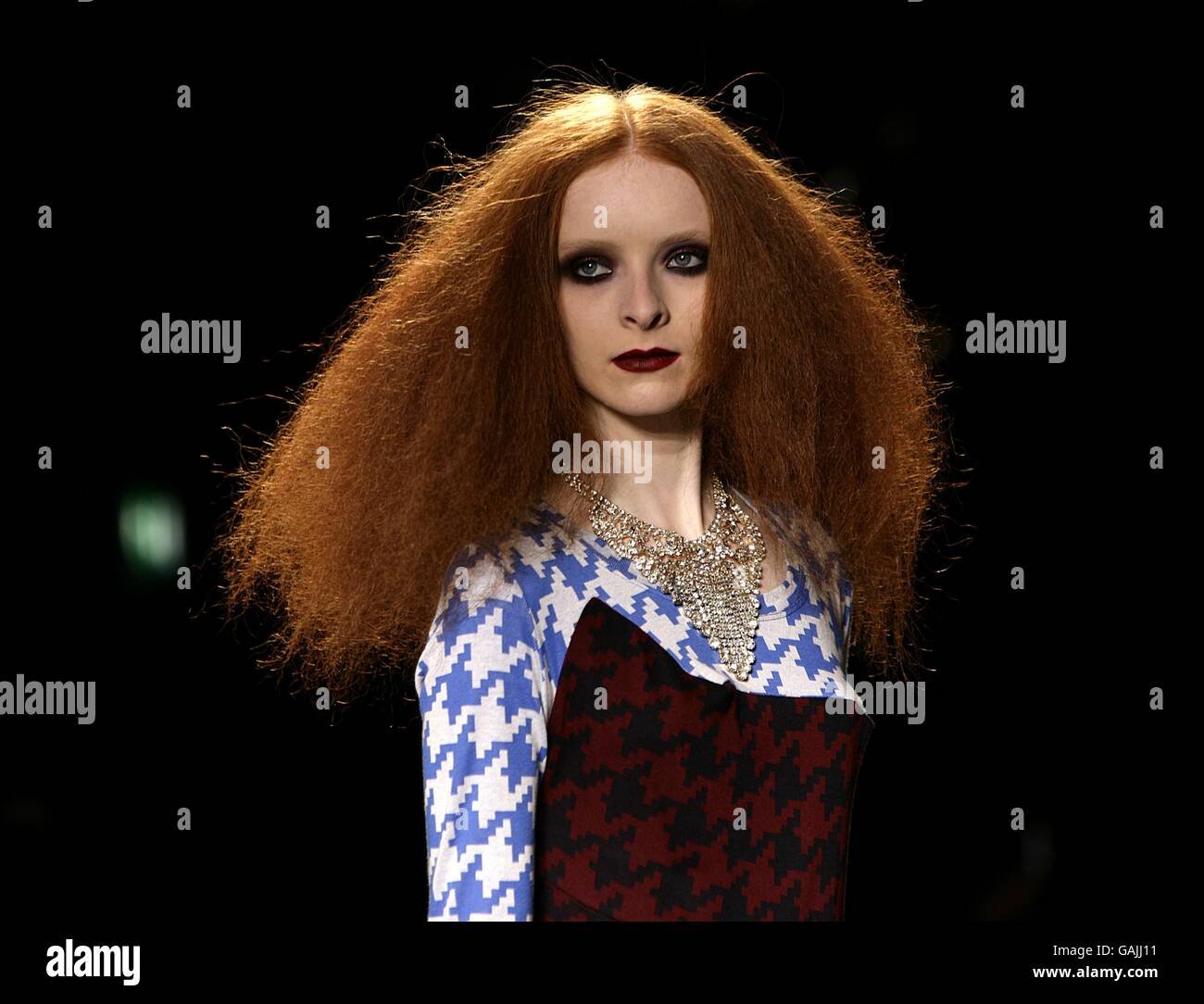 A model wears a creation by Vivienne Westwood Red Label, during London Fashion Week at the Old