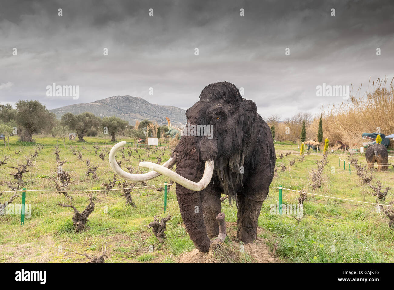 Athens, Greece 17 January 2016. Mammoth portrait at the dinosaur park in Greece. Stock Photo