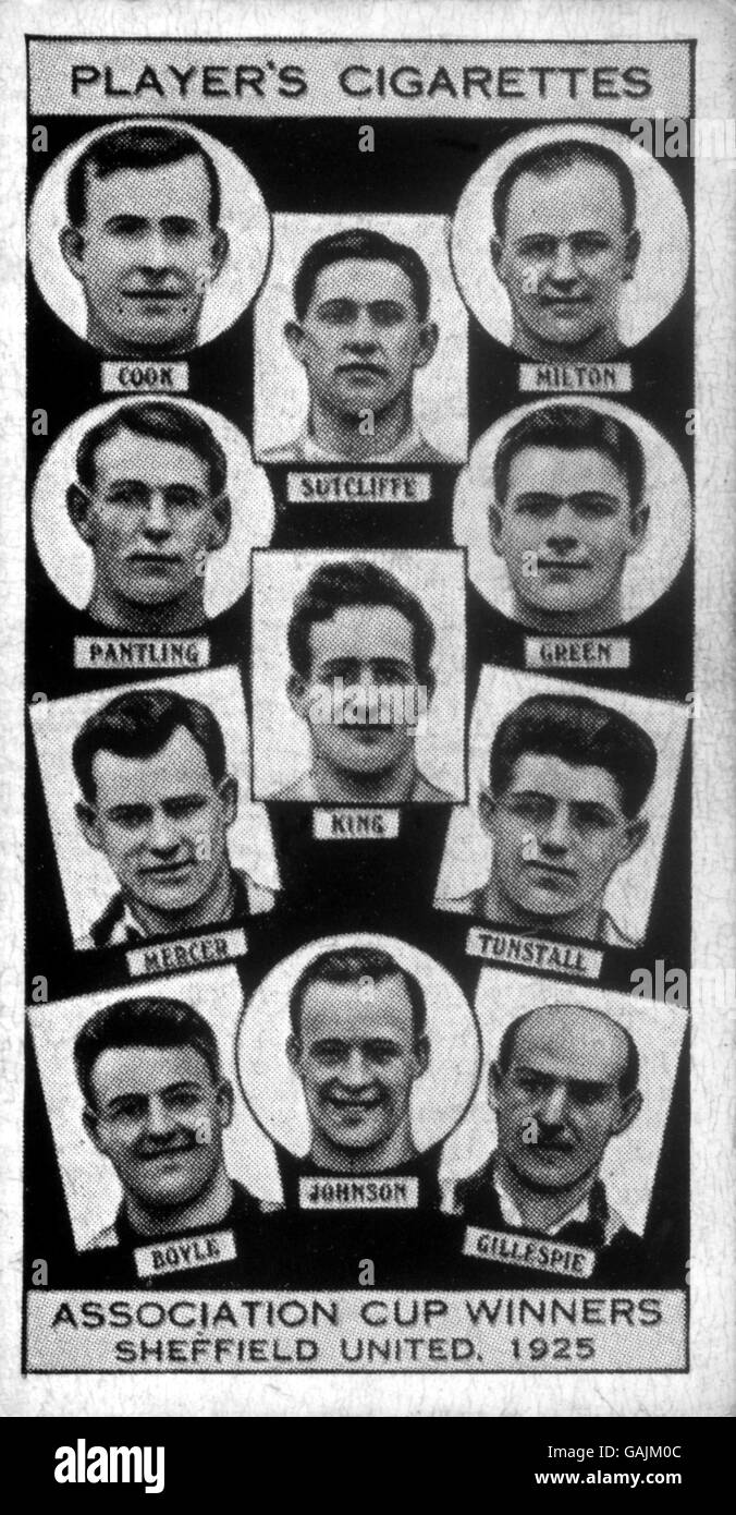 Sheffield United's 1925 FA Cup winning team: (l-r, top-bottom) Bill Cook, Charles Sutcliffe, Ernest Milton, Harry Pantling, George Green, Dave Mercer, Seth King, Fred Tunstall, Thomas Boyle, Harry Johnson, Billy Gillespie Stock Photo