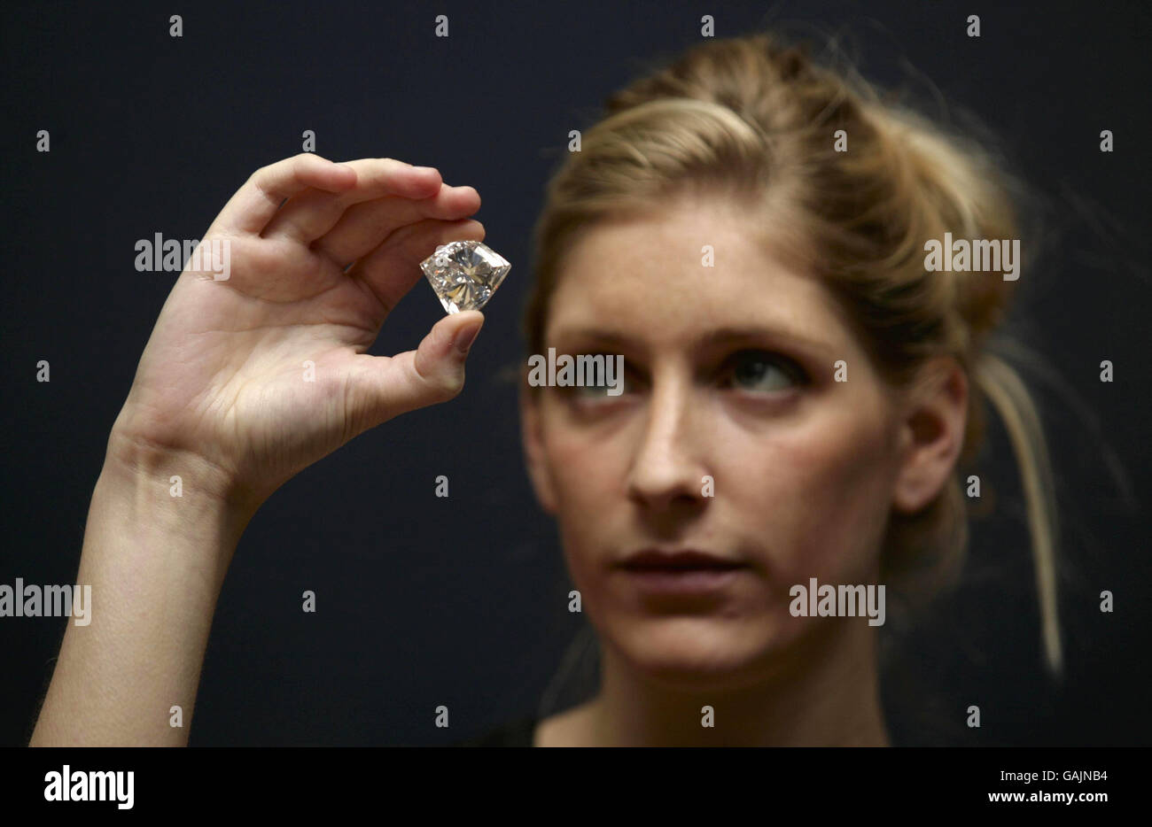 3 million diamond goes on show. Christie's of London unveils the largest, colourless diamond to appear at auction in nearly 20 years. Stock Photo
