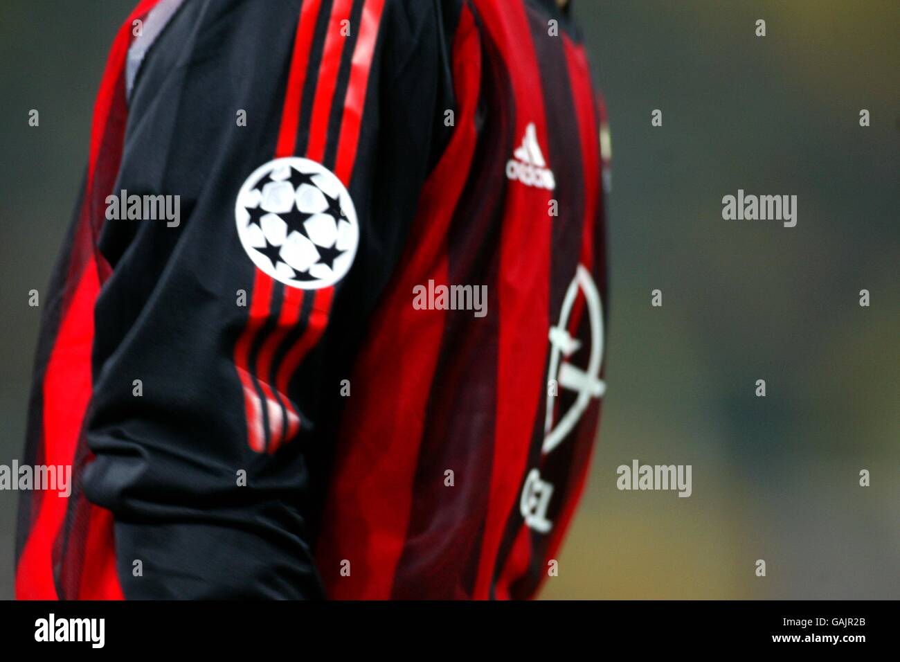 Soccer - UEFA Champions League - Group C - Borussia Dortmund v AC Milan. The starball logo on the sleeve of the AC Milan shirt Stock Photo
