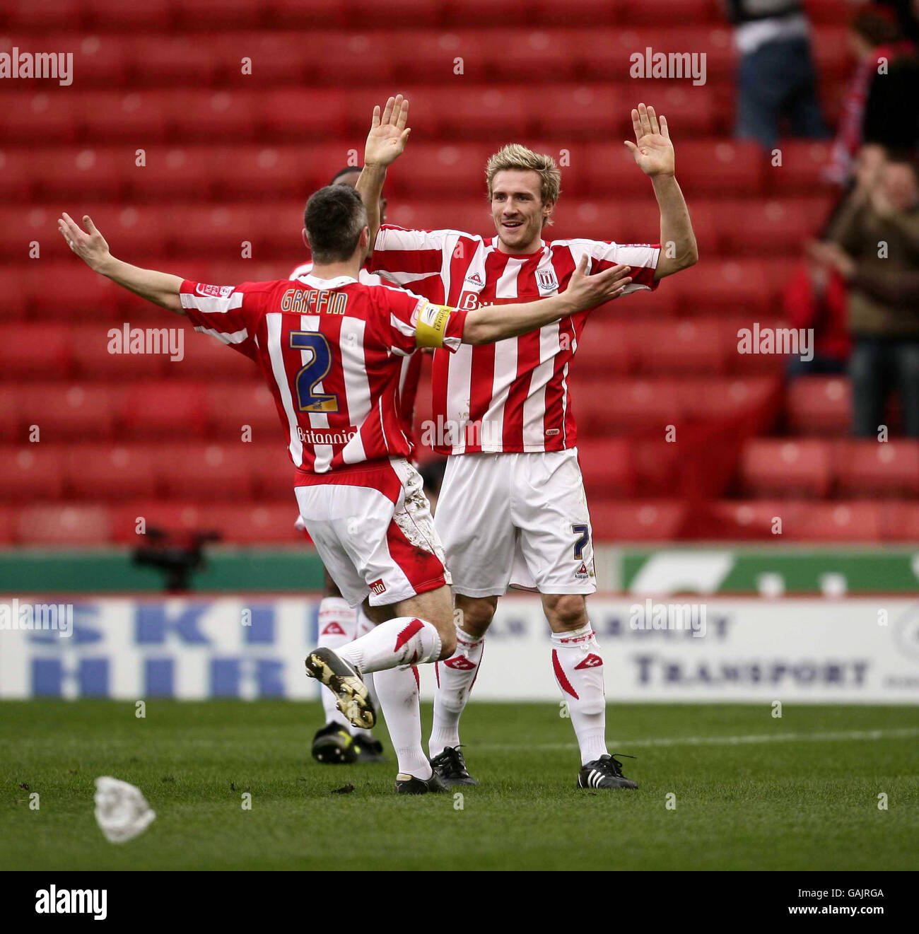 Liam Lawrence of Stoke celebrates his goal during the Coca-Cola Championship match at the Britannia Stadium, Stoke. Stock Photo