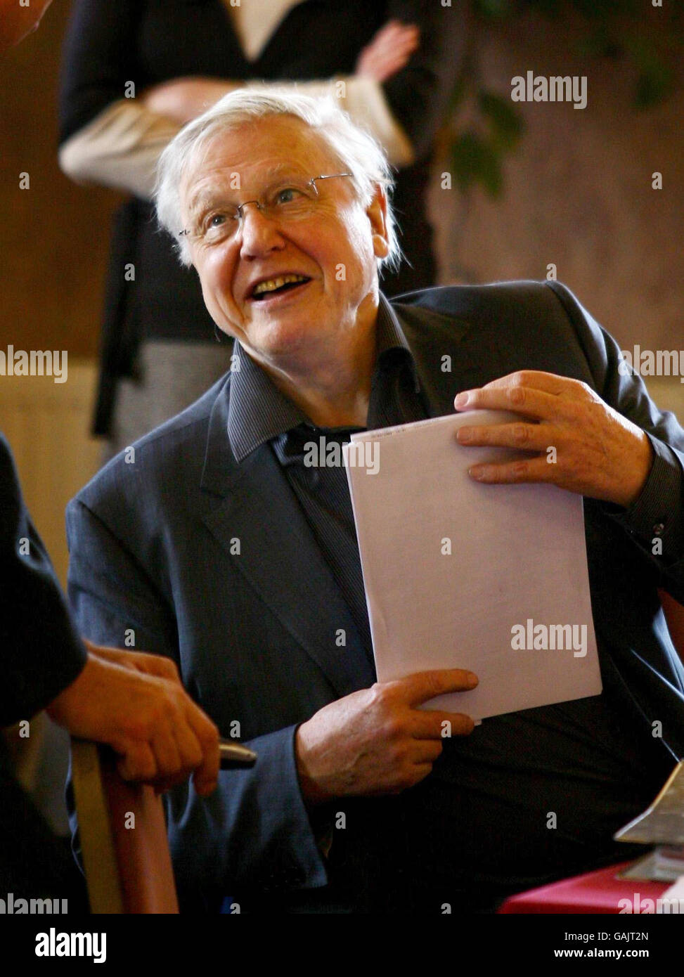 Sir David Attenborough before speaking at the Glyndebourne Public Enquiry being held in Lewes, east Sussex, into the development of a windfarm near the Glyndebourne site. Stock Photo