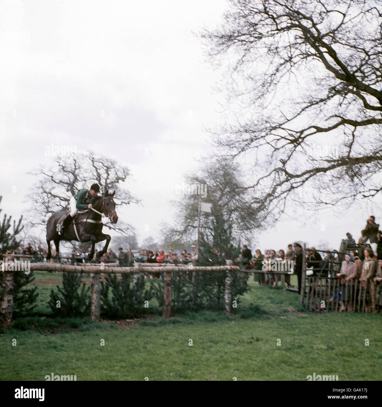 N.J Lavis taking a cross country jump on 'Mirrabooka', who finished fourth. Stock Photo
