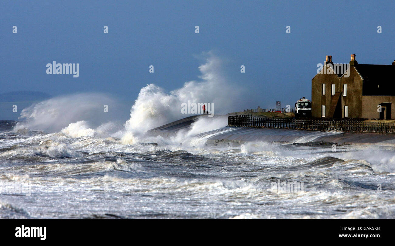 Weather storm general view gv giant waves sea water england hires