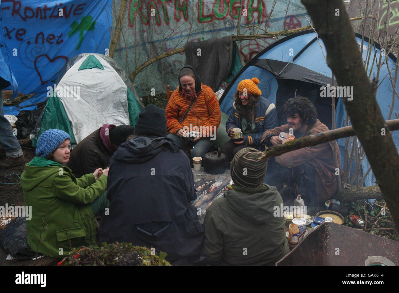 The Rath Lugh direct action camp at the M3 motorway site at Rath Lugh ...