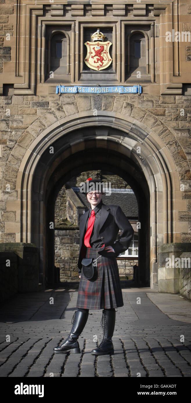 Photo. Historic Scotland guide Laura Groves models her new uniform at Edinburgh Castle. Stock Photo
