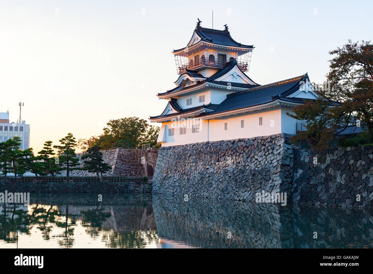 Toyama Castle formally drew water from the river and filled it in the moats to protect the castle from attacks. Stock Photo