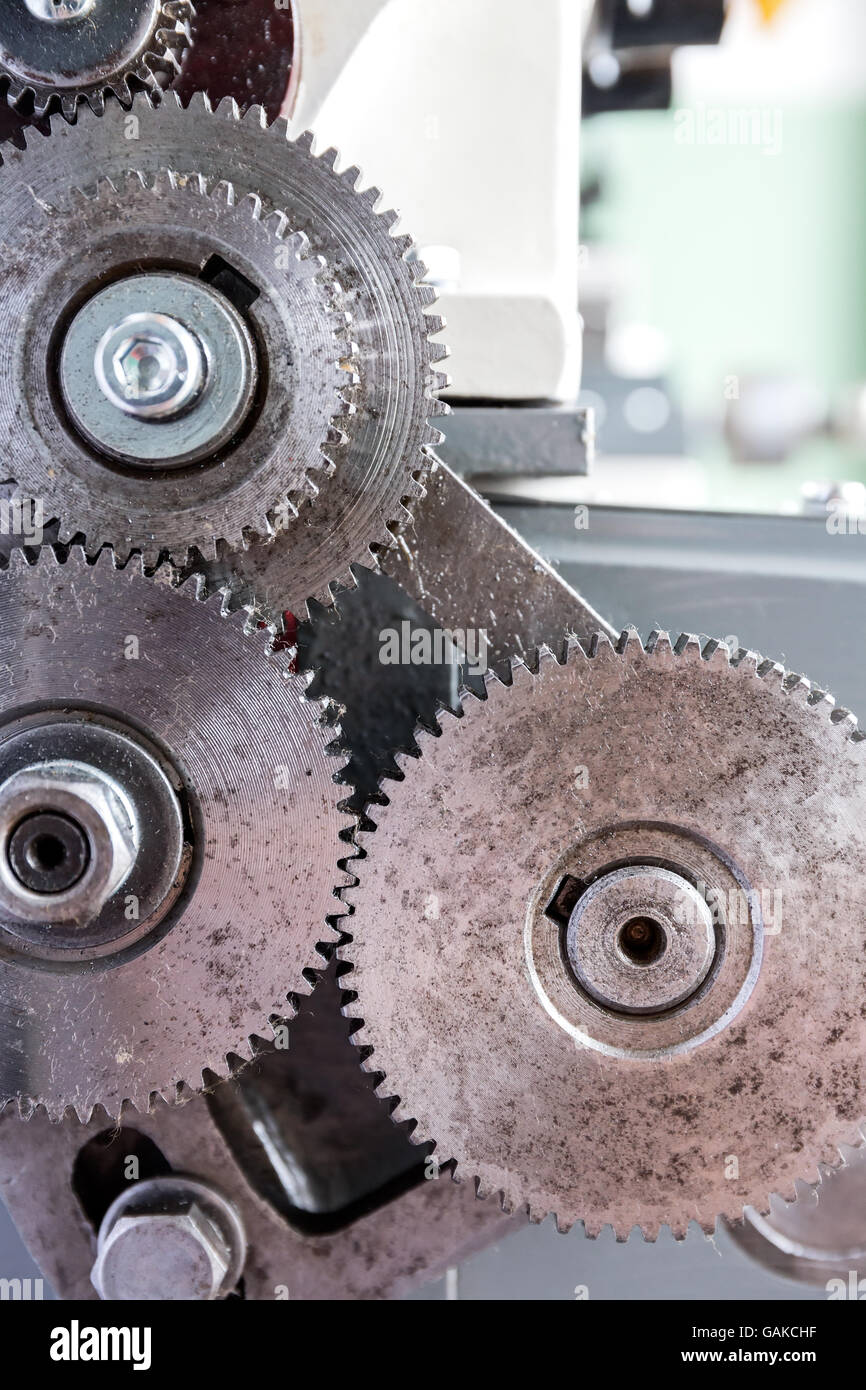Black and white cogwheels of lathe machine Stock Photo - Alamy