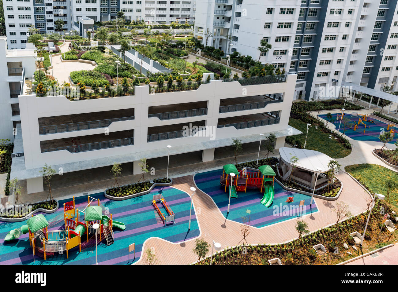 Roof top garden and children's playground in new Singapore public