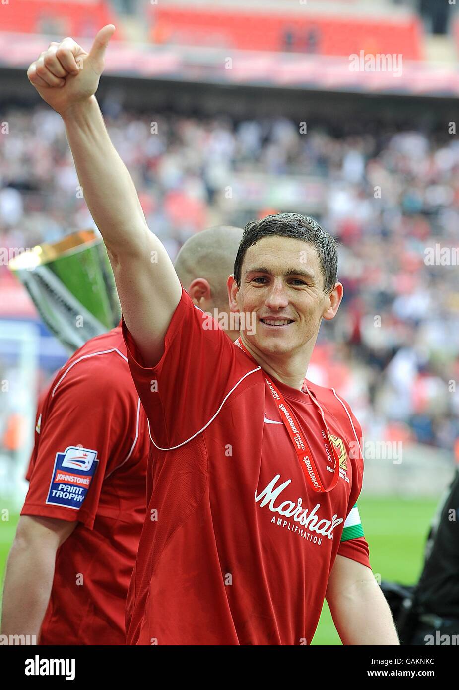 Milton Keynes Dons' Keith Andrews celebrates at the end of the game Stock Photo