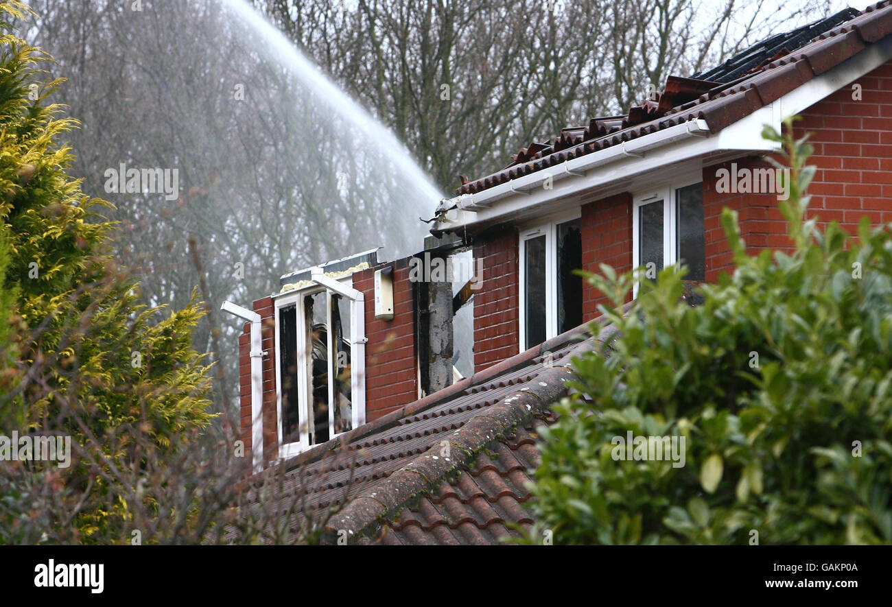 Kent plane crash. A damaged house in Romsey Close, Farnborough, Kent