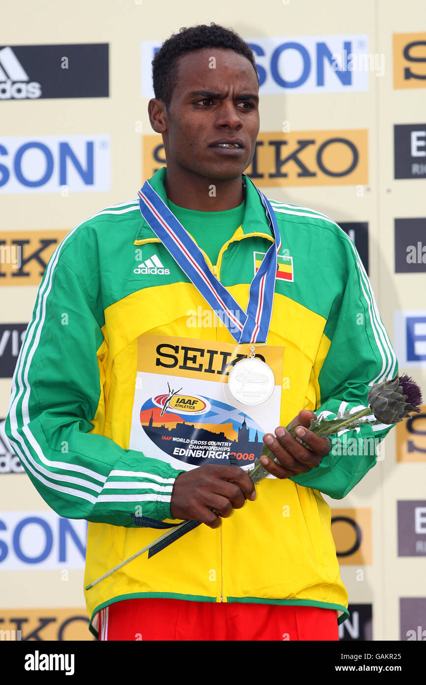 Ethiopia's Ayele Abshero with his silver medal in the Men's Junior