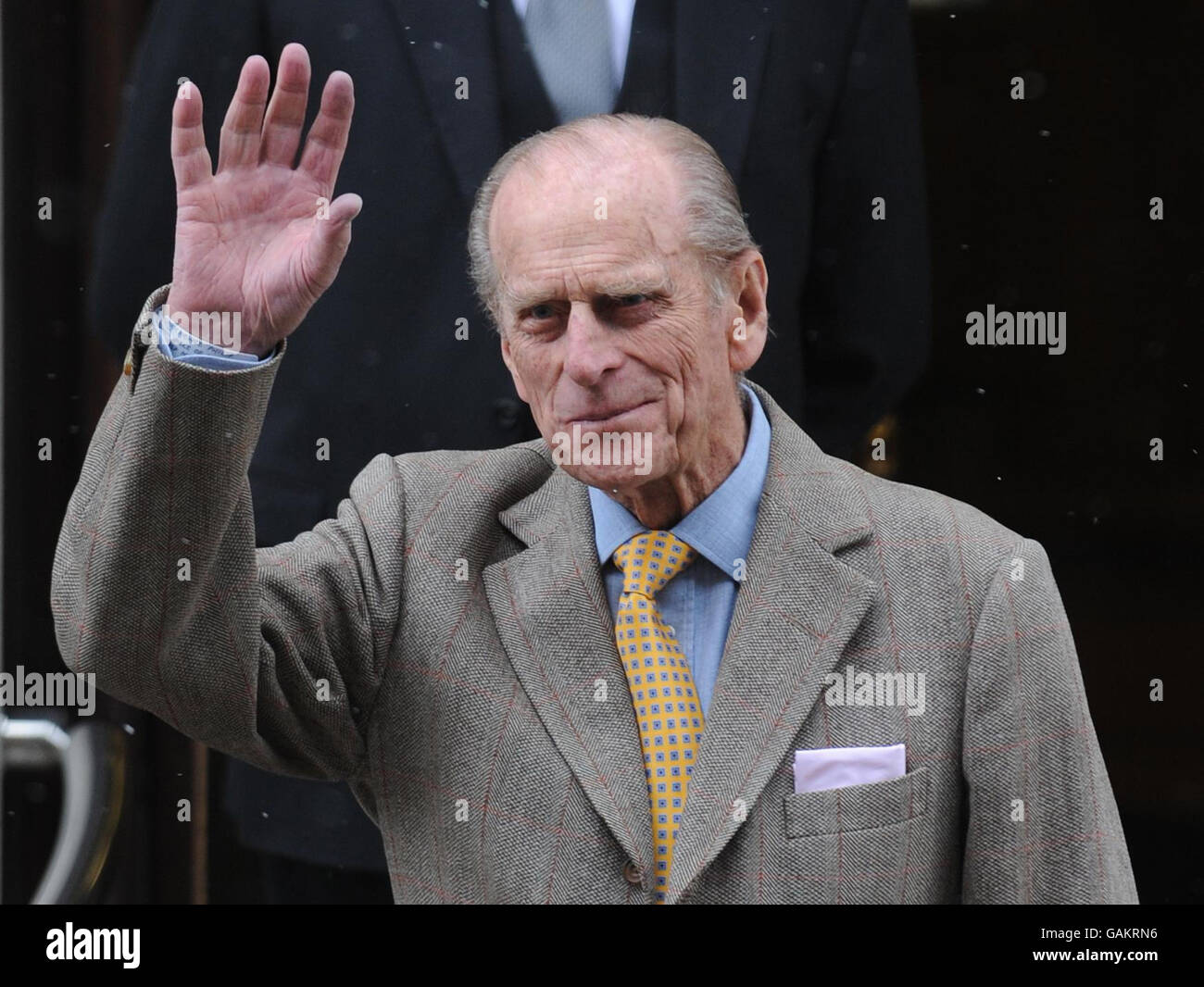 Prince Philip leaves King Edward VII Hospital in London today after suffering a chest infection. Stock Photo