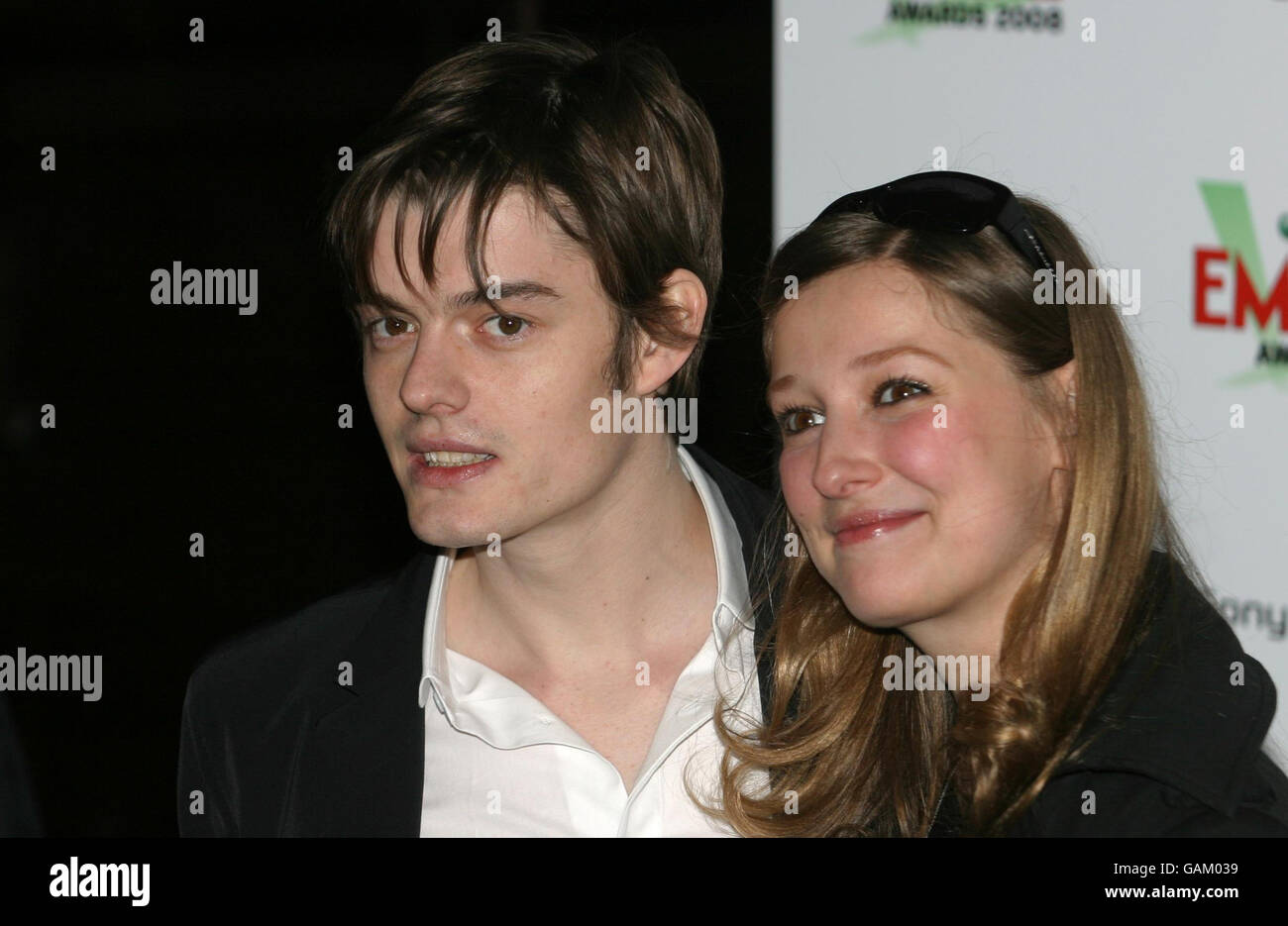 Sam Riley and girlfriend arriving for the 2008 Empire Film Awards at the Grosvenor House Hotel on Park Lane in central London. Stock Photo