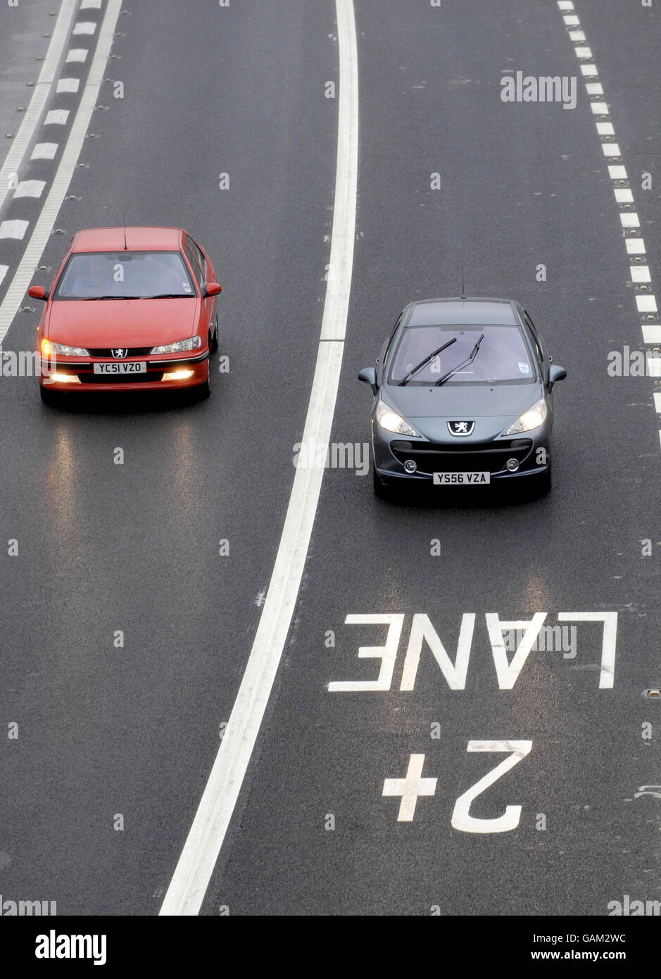 First motorway carshare lane opens. Cars use the new 2+ Lane between the M606 link to the M62