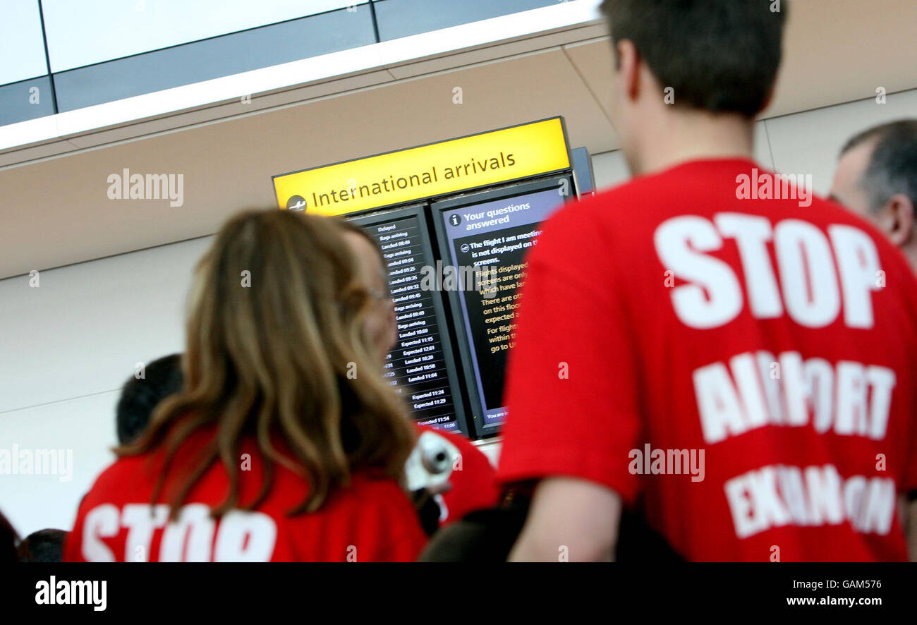 Protesters in arrivals area new terminal five heathrow airport hires