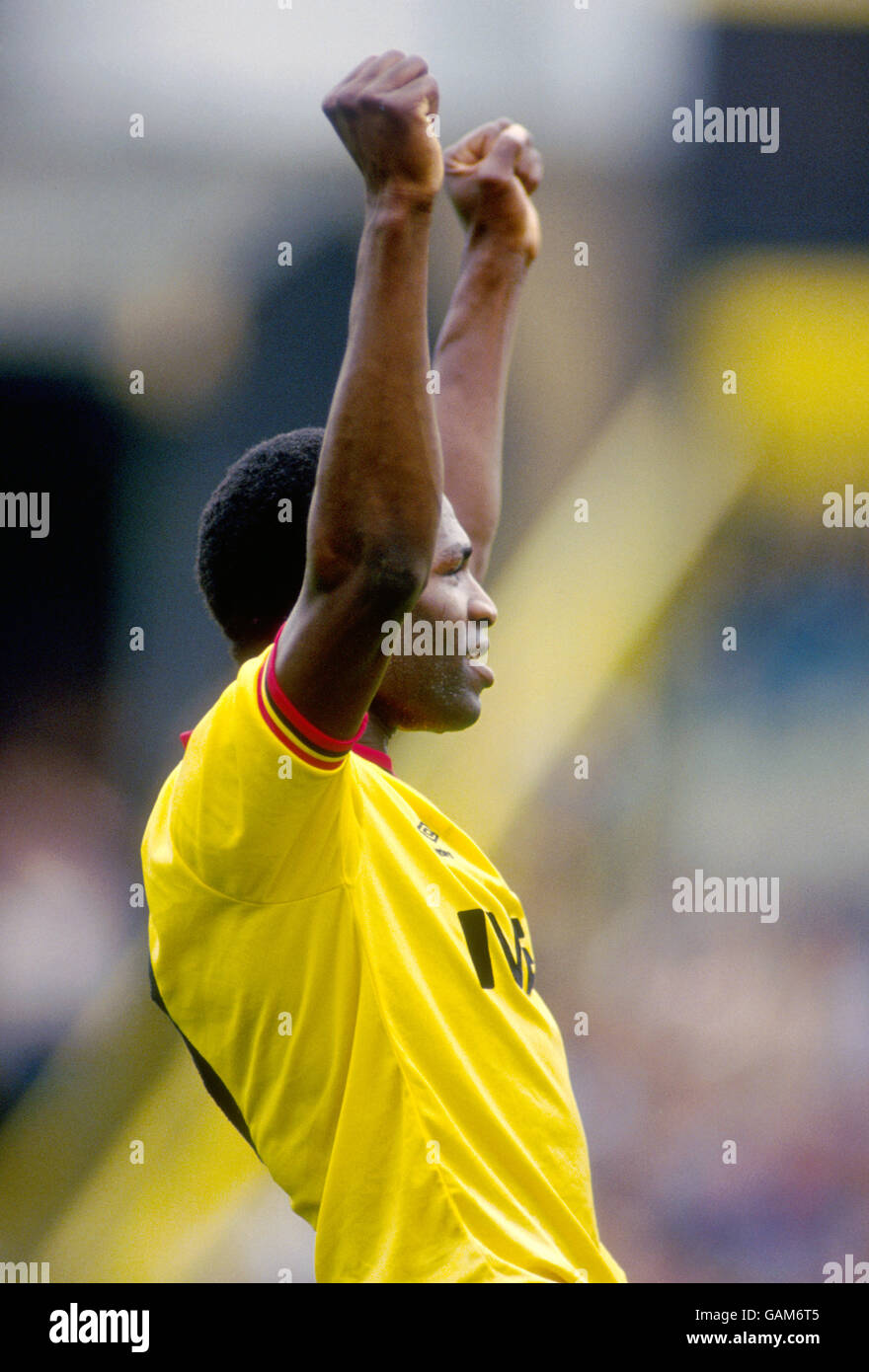 Soccer - Football League Division One - Watford v West Bromwich Albion. Watford's Luther Blissett celebrates one of his two goals Stock Photo