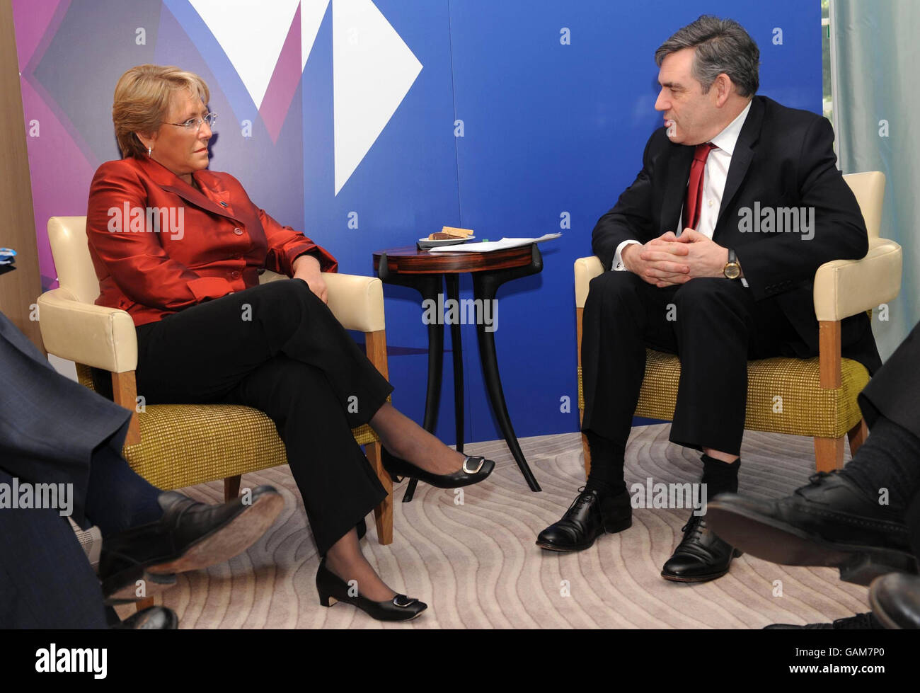Prime Minister Gordon Brown has a meeting with Chilean President Michelle Bachelet before the first working session of the Progressive Governance Summit in Hertfordshire today. Stock Photo