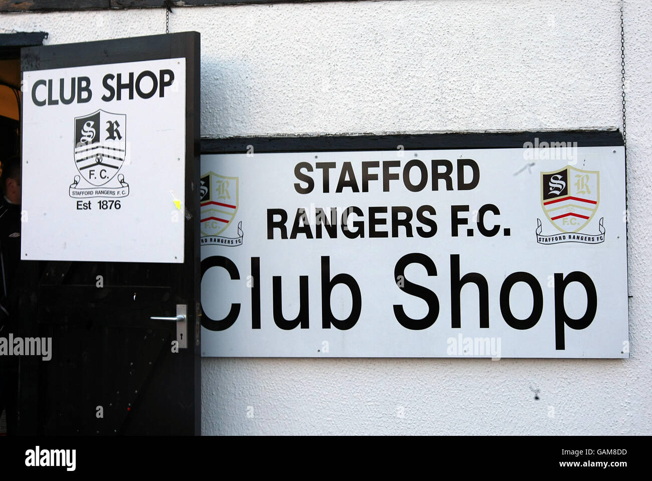 General view of the club shop at marston road hires stock photography