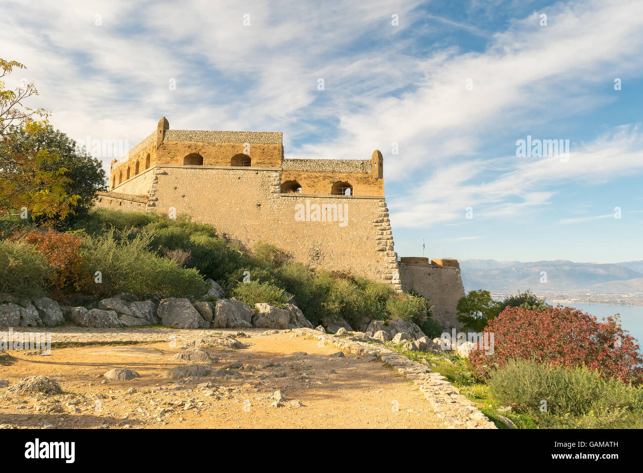 Palamidi castle at Nafplio in Greece landscape. Stock Photo