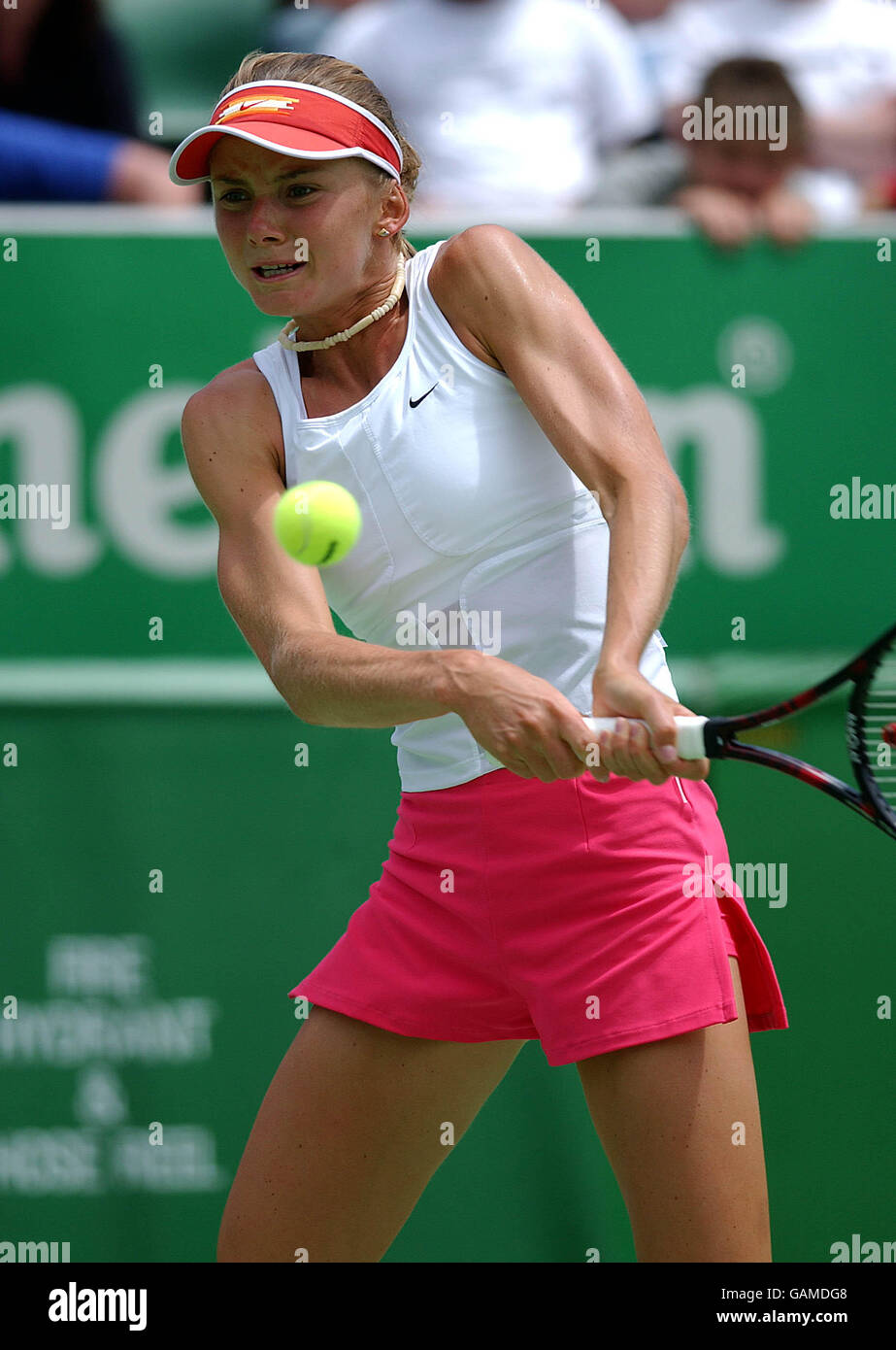 Tennis - Australian Open - Day Three.. Daniela Hantuchova (SVK) returns against Adriana Serra Zanetti (ITA). Stock Photo