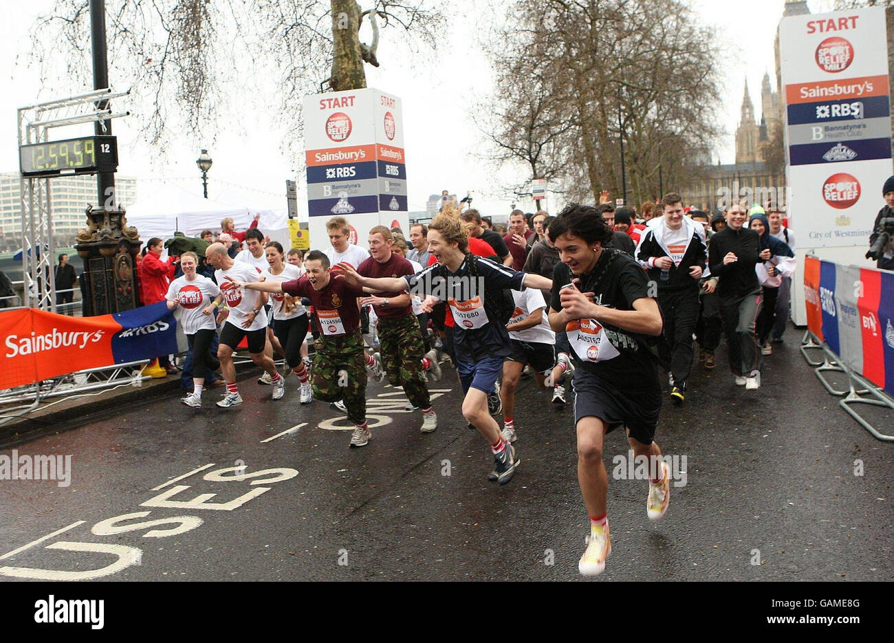 Runners on london sainsburys sport relief mile on victoria embankment