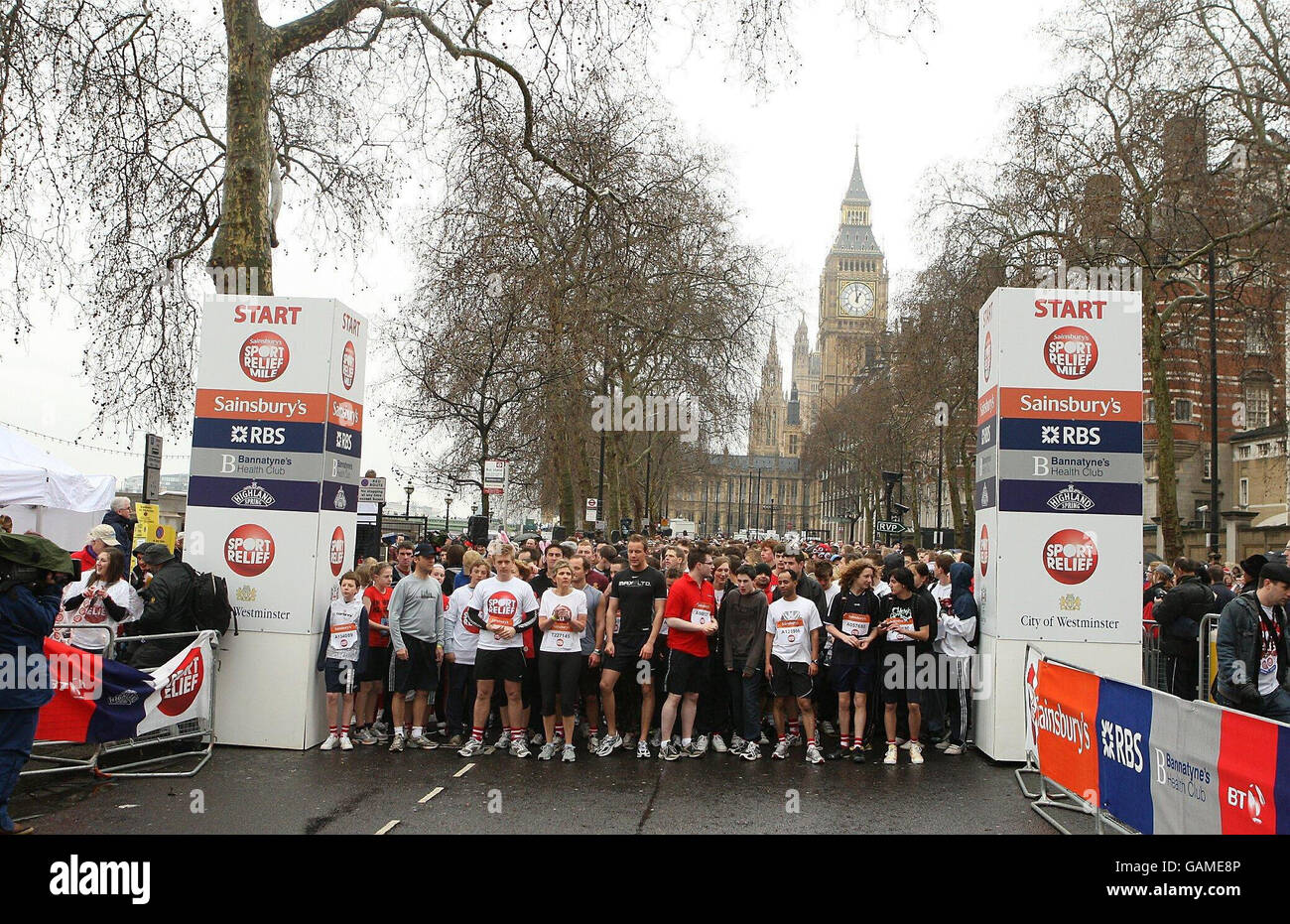 Runners on london sainsburys sport relief mile on victoria embankment