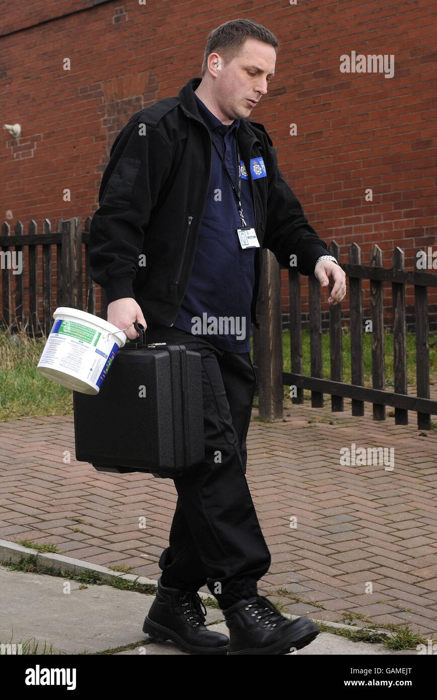 Missing girl. A police officer leaves the home of Shannon Matthews in