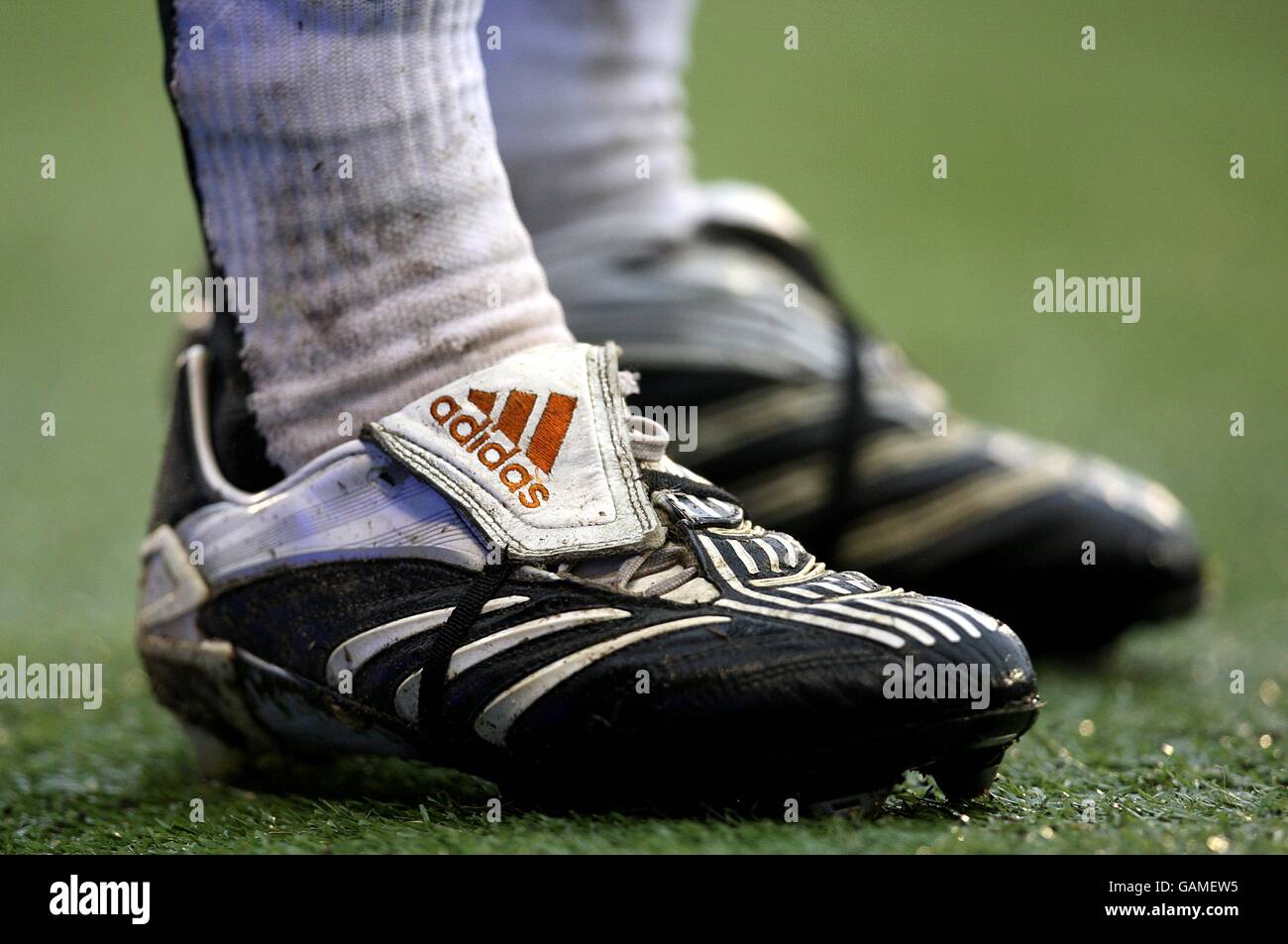 Soccer - Barclays Premier League - Fulham v Everton - Craven Cottage. A pair of Adidas football boots Stock Photo