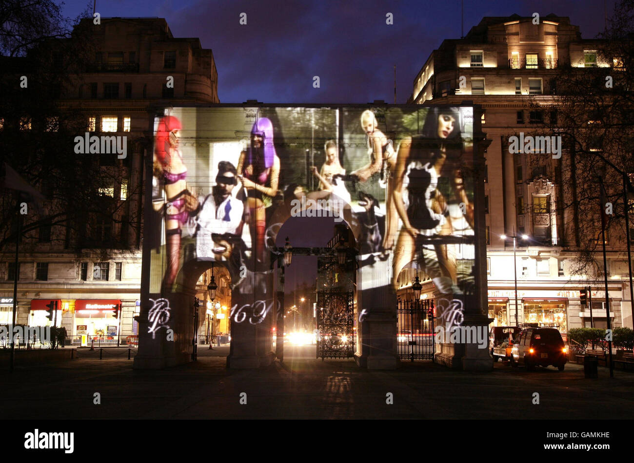 An Agent Provocateur projection displayed on Marble Arch in central London,  to celebrate the launch of their Spring Summer collection Stock Photo -  Alamy