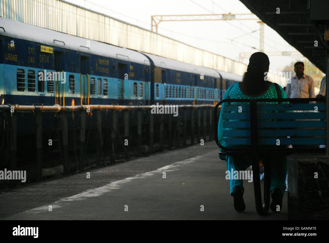 Waiting for the train, Thiruvananthapuram Kerala, India Stock Photo