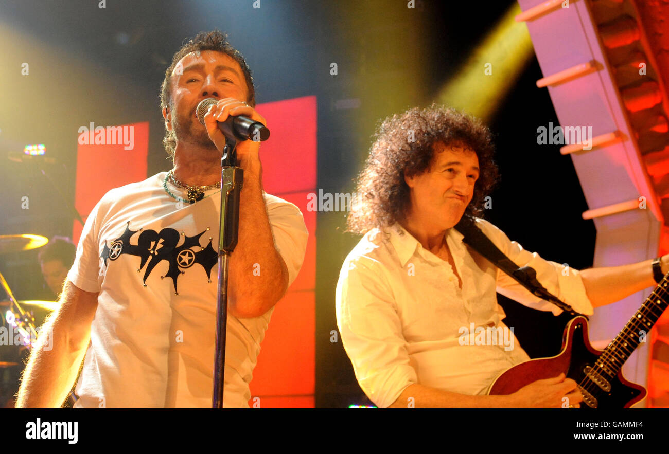 Paul Rodgers (left) & Brian May of Queen during their performance on 'Al Murray's Happy Hour' (TX: ITV1 Friday April 4, 2008 @ 2200), London Studios, SE1. Stock Photo