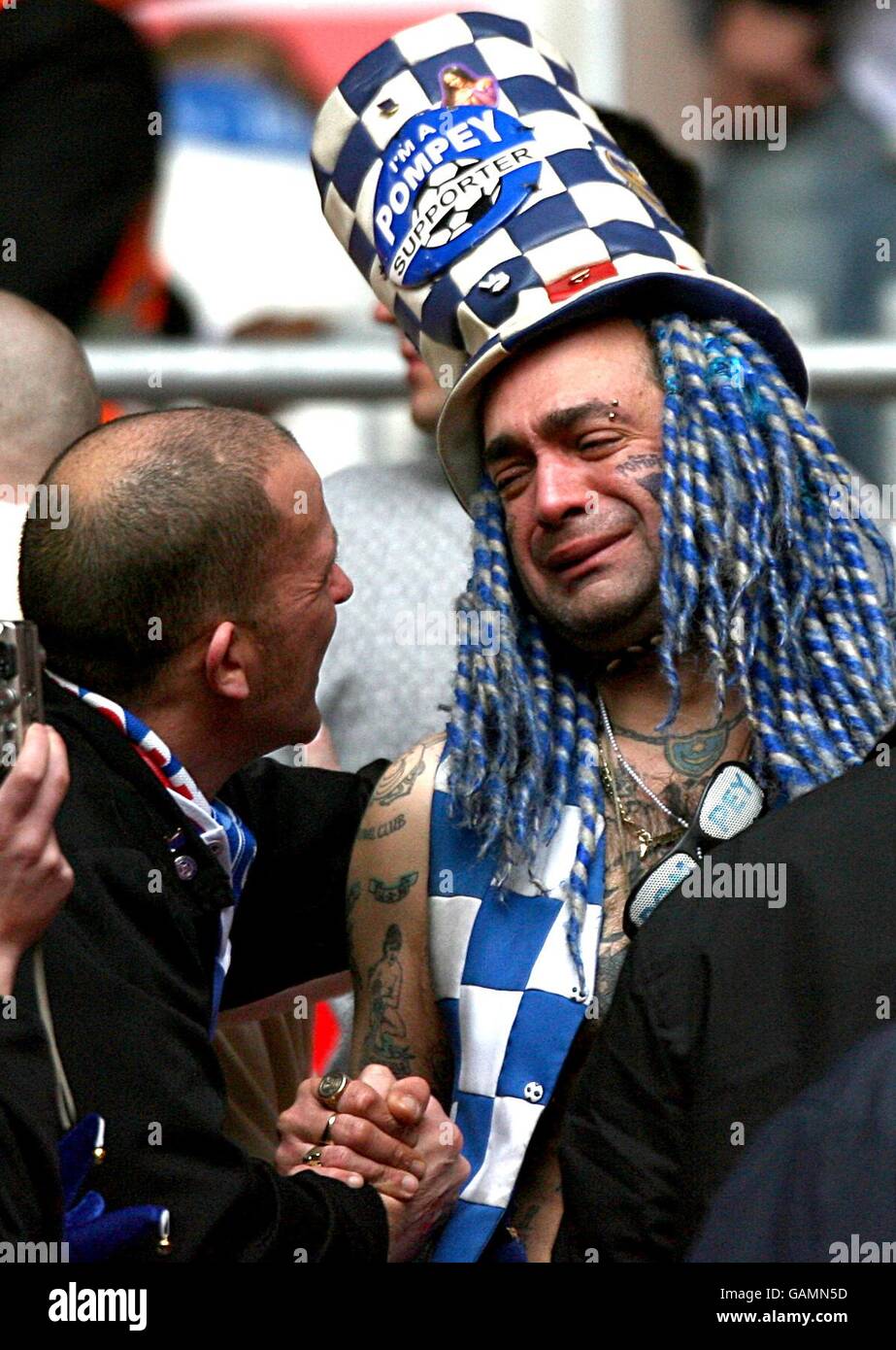 Portsmouth fan John 'Portsmouth Football Club' Westwood celebrates after the final whistle Stock Portsmouth fan John 'Portsmouth Football Club' Westwood celebrates after the final whistle Stock