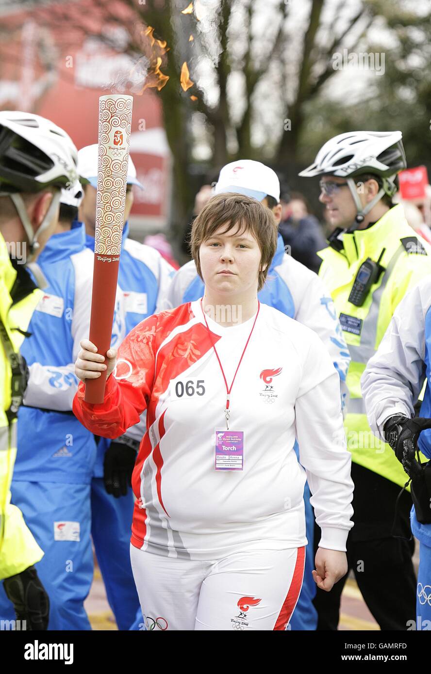 Beijing Olympics Torch Relay London. The torch is carried from Great