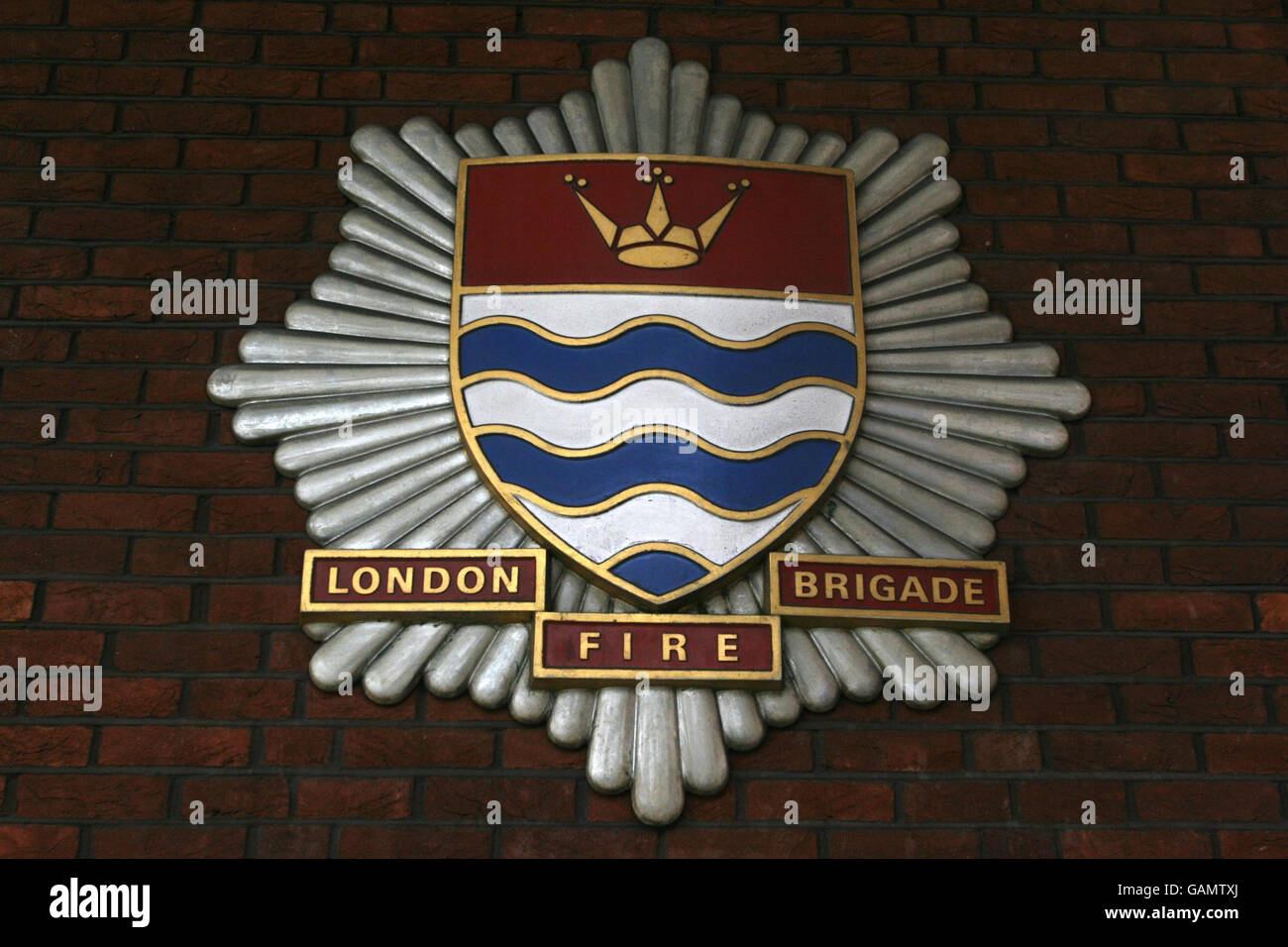 General view of the London Fire Brigade's logo on the fire station in
