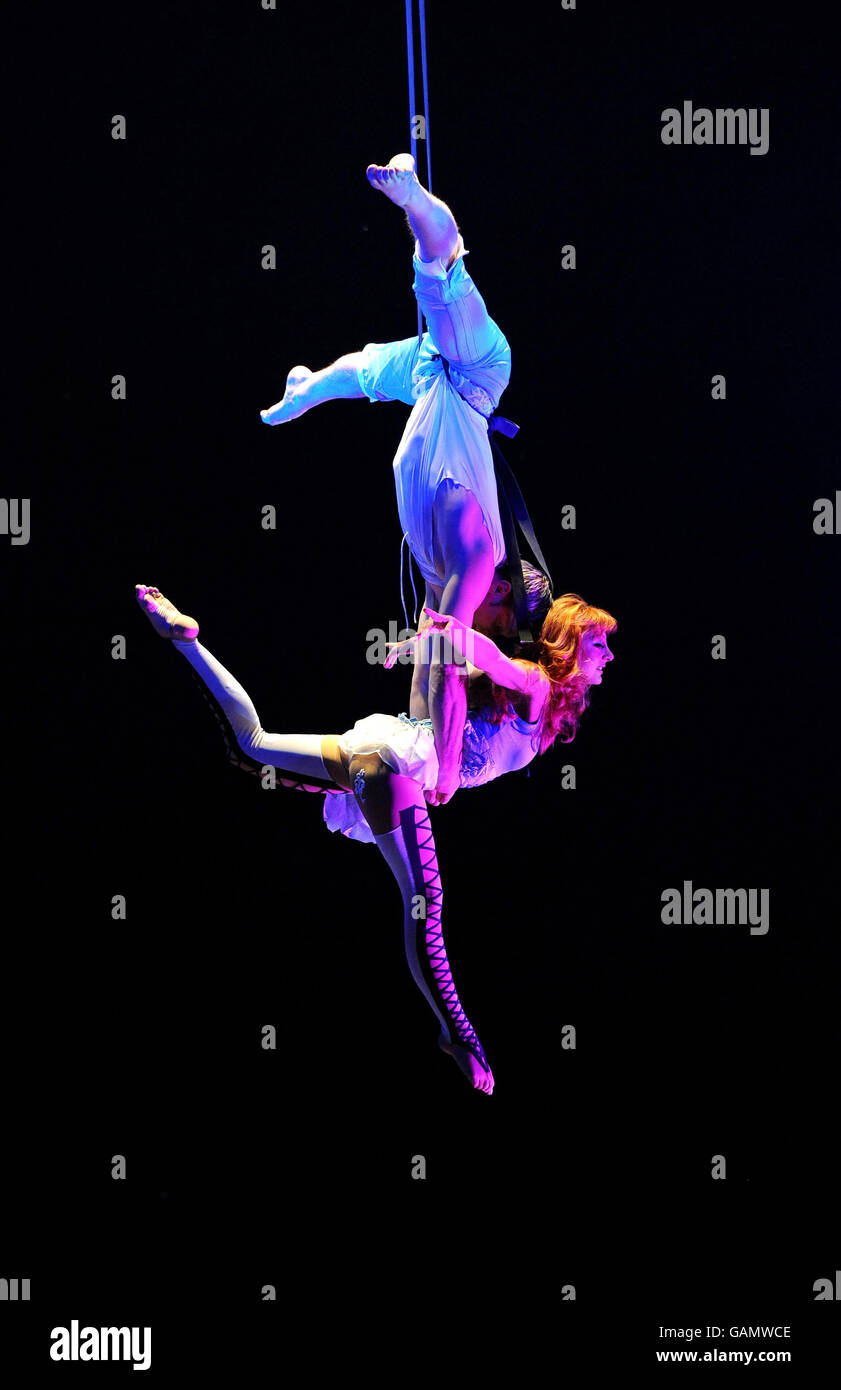 Valeri and Katya perform Desire of Flight during the Cirque Surreal's visit to Manchester. Stock Photo