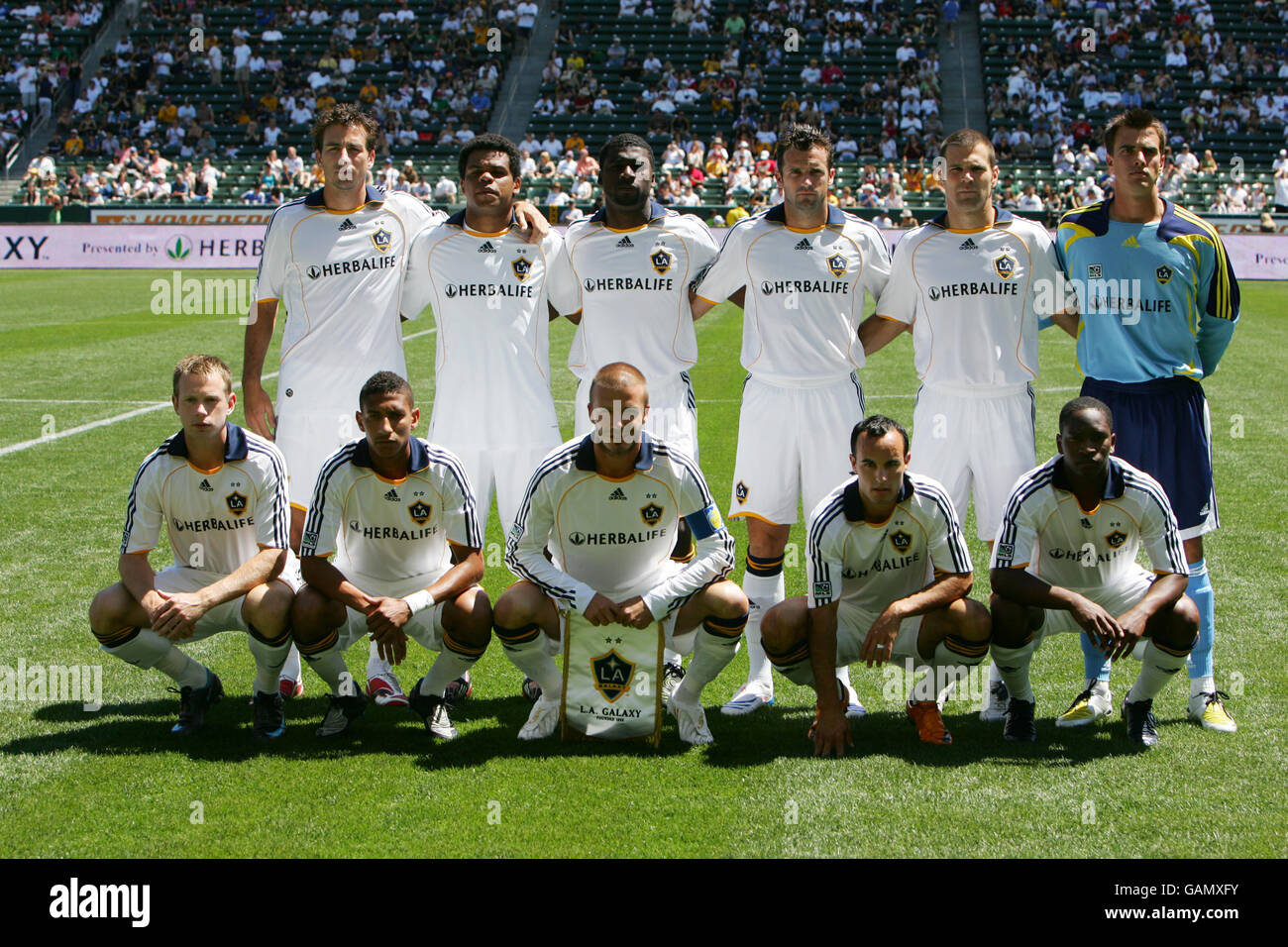 LA Galaxy team group photograph before the Major League Soccer match at the Home Depot Center in Carson, Los Angeles, USA. Stock Photo