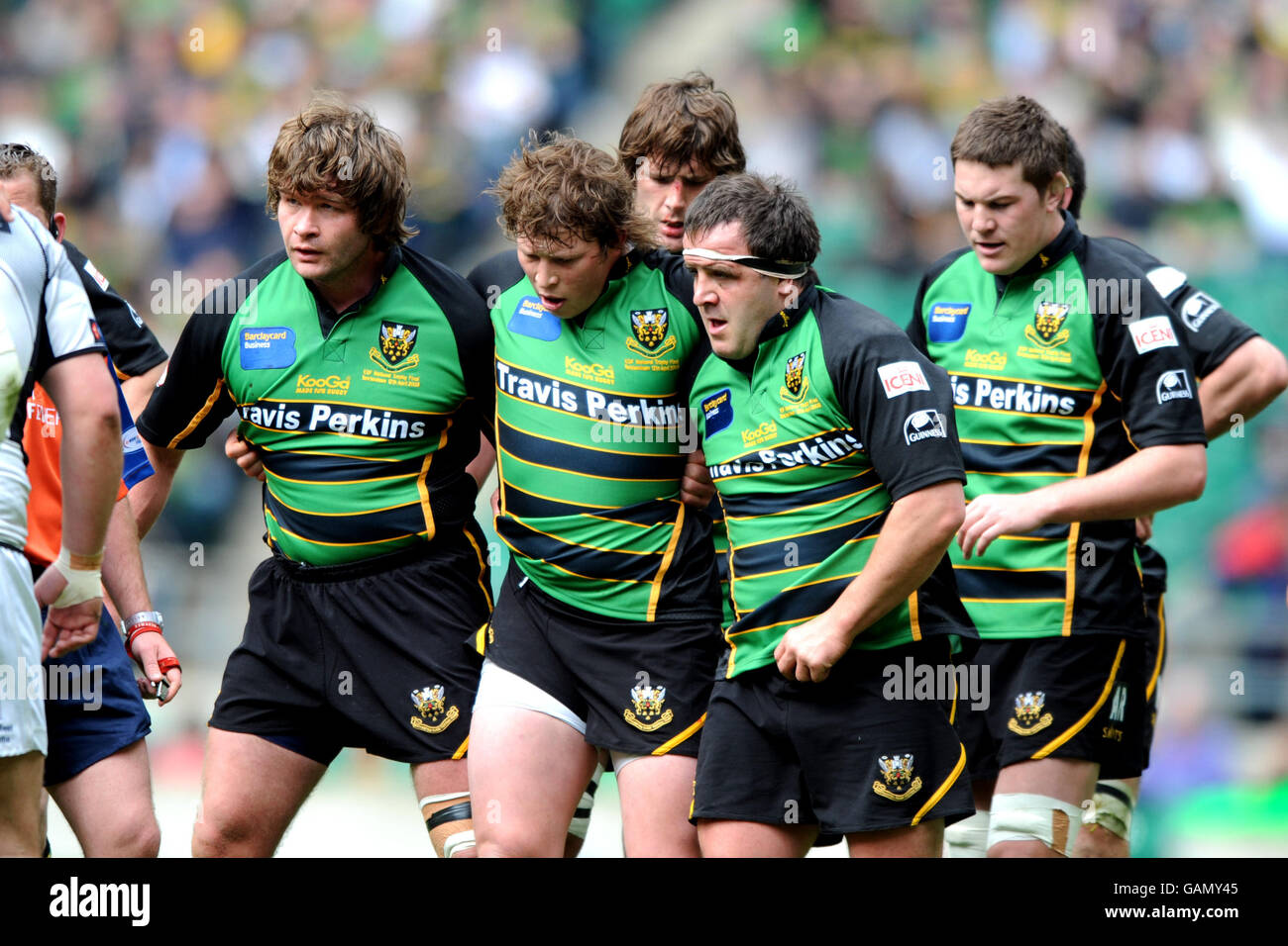 Northampton saints front row barry stewart l hires stock photography
