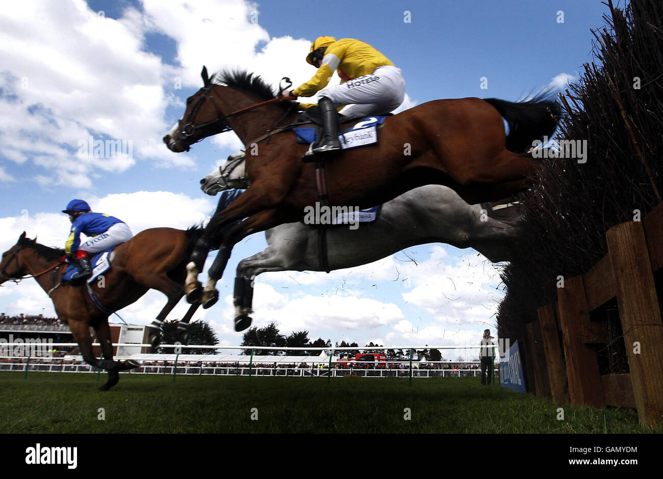 Front jockey Robert Thornton riding Starzaan winner of the Ashleybank Investments Future Champion Novices' Chase during the Coral Scottish Grand National Festival at Ayr Racecourse, Ayr. Stock Photo