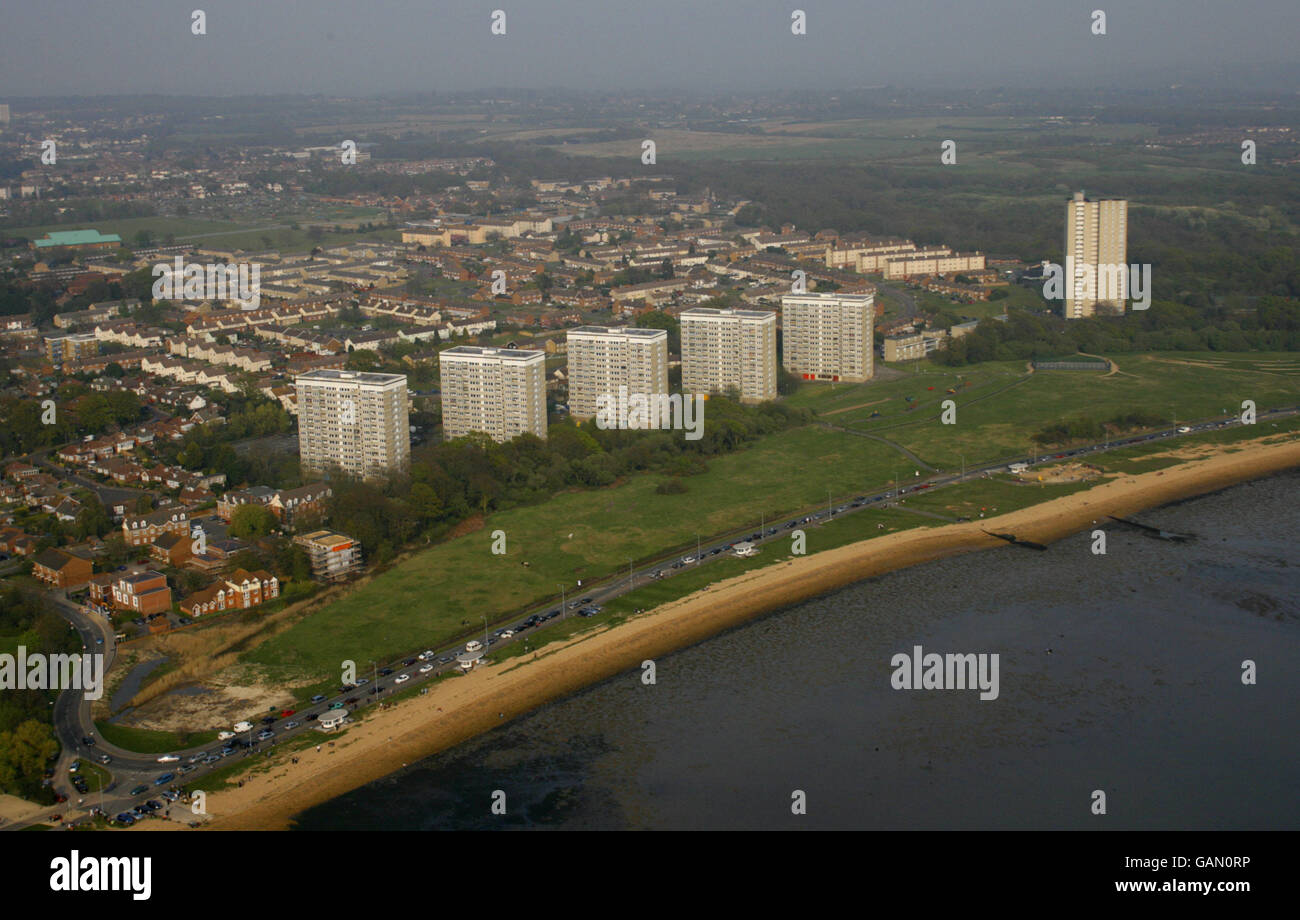 General view of council tower blocks Weston Shore near Southampton Stock Photo