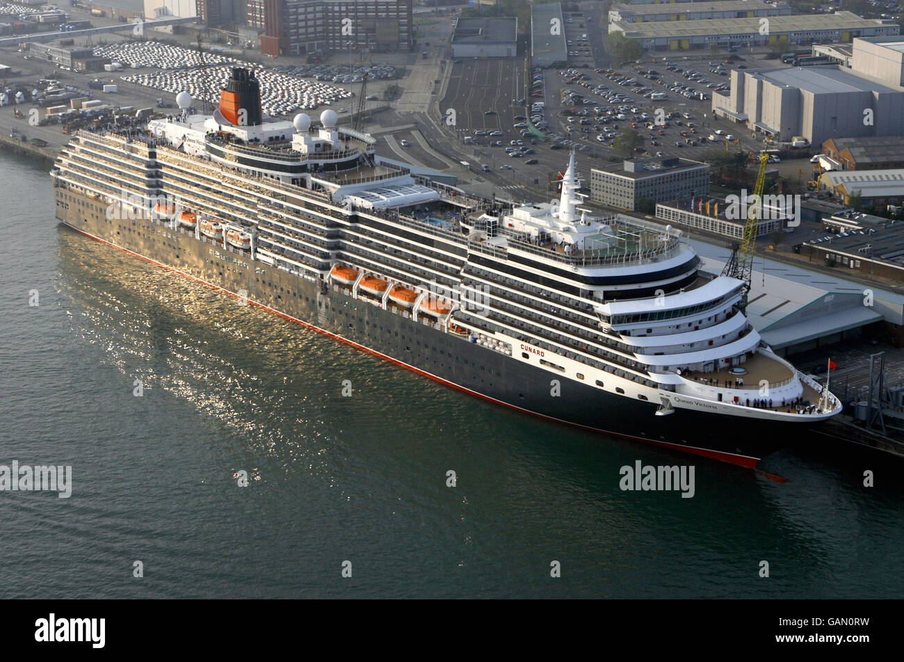 Cunard's Queen Victoria in port at the City Terminal at Southampton Docks Stock Photo