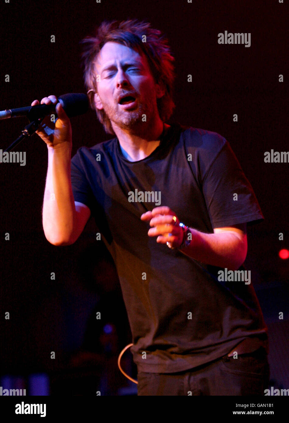 Radiohead Gig at the BBC - London. Thom Yorke of Radiohead performs in concert at the BBC Radio Theatre in Portland Place, central London. Stock Photo