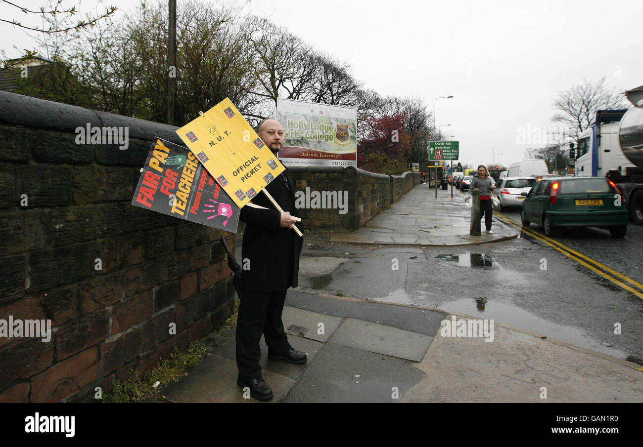 Teachers strike. A teacher on the picket line at Holly Lodge Girls