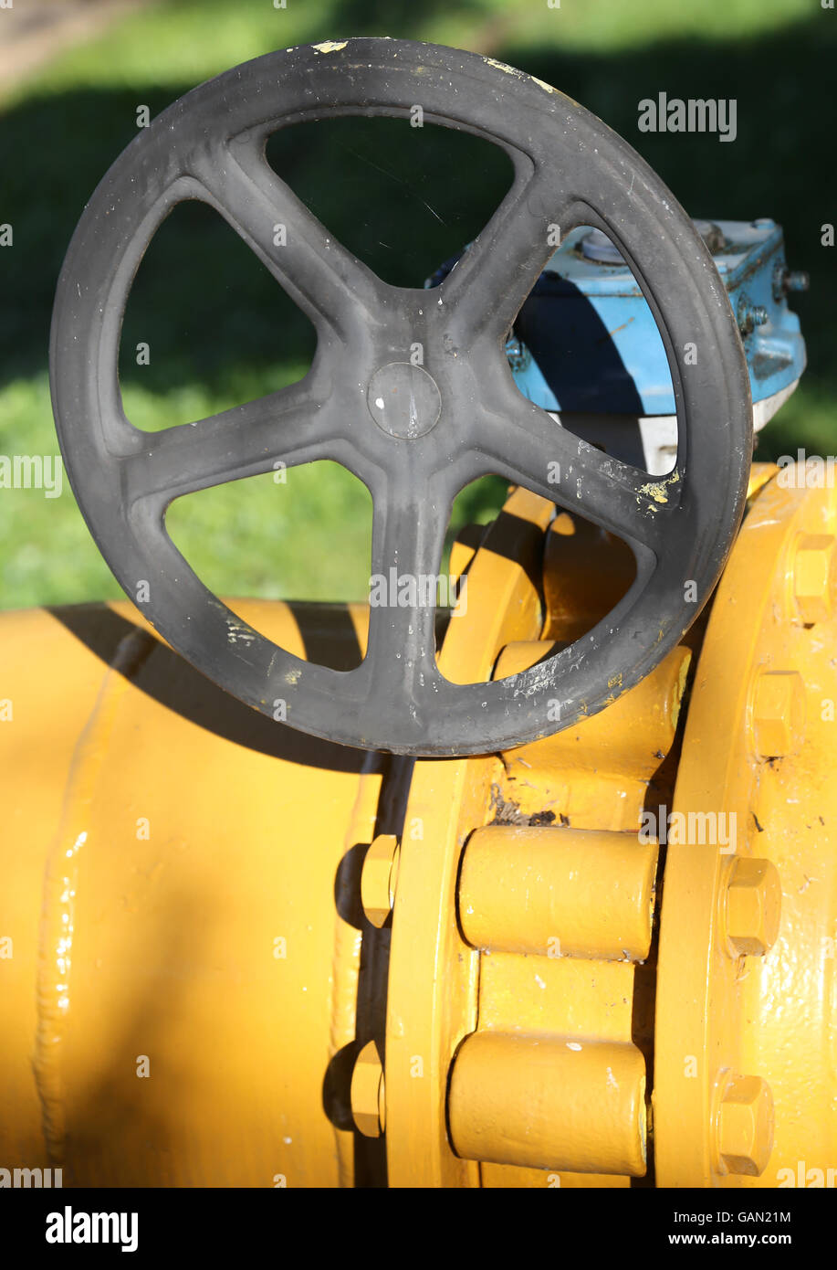 big gas pipeline with well tightened bolts and the shutoff valve for closing the gas supply big gas pipeline with well tightened bolts and the shutoff valve for closing the gas supply