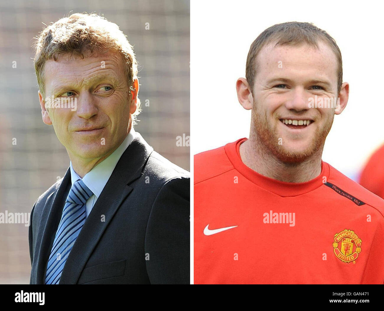 Undated file photos of Everton manager David Moyes and Manchester United footballer Wayne Rooney. Premiership manager David Moyes has settled his libel action against Wayne Rooney, according to sources. Stock Photo