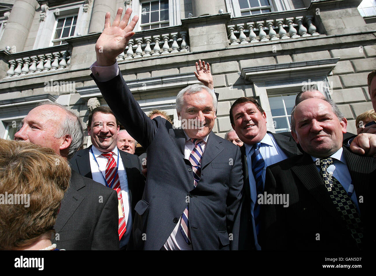 Bertie Ahern is pictured on the steps on Leinster House with his